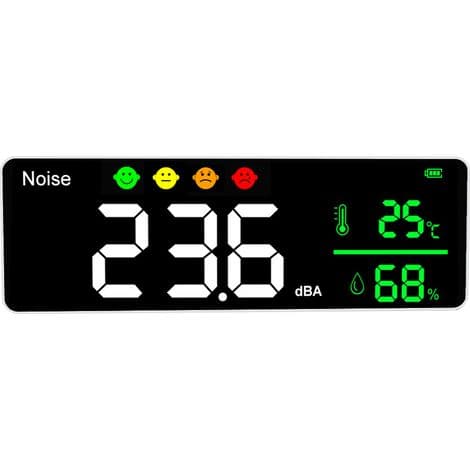 Digital ljudnivåmätare (decibelmätare), termometer, hygrometer, 3-i-1 detektor, väggmonterad inomhus, storformats bildtestare