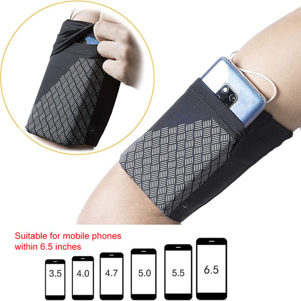 Elastisk mobiltelefonarmbånd med multifunksjonelle lommer og reflekterende design for løping, turgåing og sykling