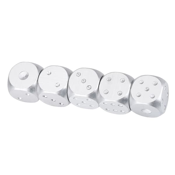 Set med 5 aluminiumtärningar för D&D Poker brädspel med silverfyrkantig förvaringslåda