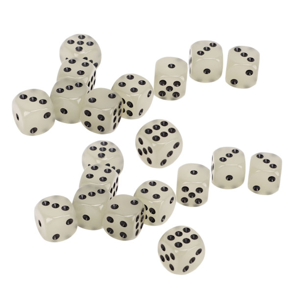 20 Plast Lysende Terninger, 6 Sider, Sorte Prikker, til Brætspil og Sjov