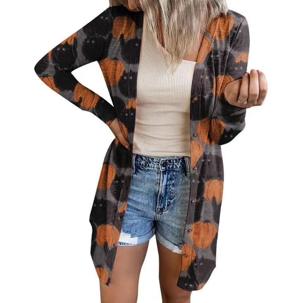 Dame åben front kappe, Halloween stil, akrylfiber, lange ærmer, afslappet, efterår, grå, størrelse M