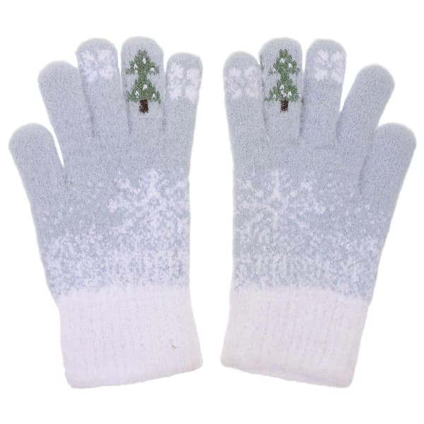 Par vinterstickade pekskärmshandskar - Julgran och snöflinga julhandskar - Varma och vindtäta vinterhandskar