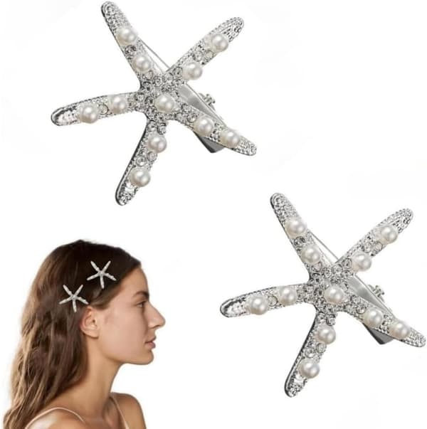 2 stk. perle sjøstjerne rhinestones hårspenner sjøstjerne hårspenner sjøstjerne perle sklisikre hårspenner.
