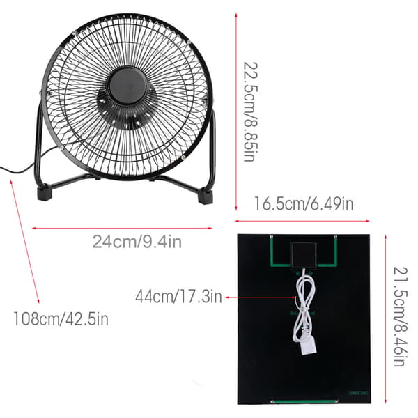8-tums 5V 2.5W/5W USB Solfläkt, Bärbar Järn för Utomhusresor