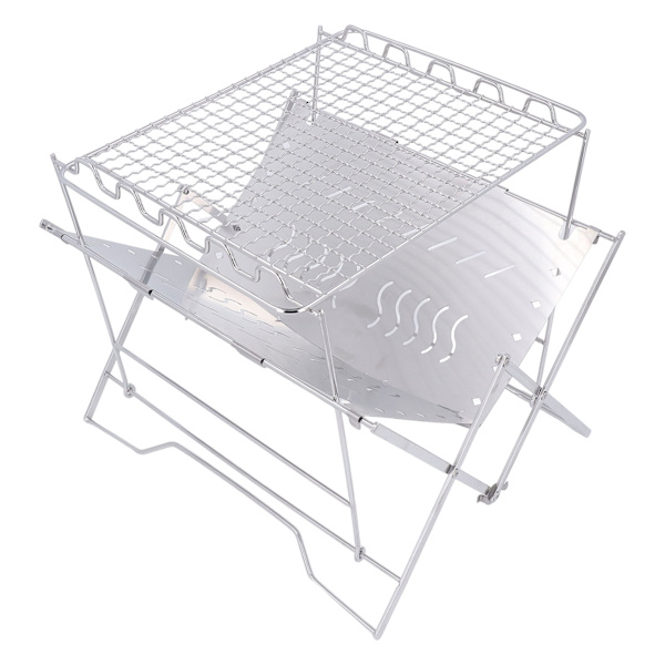 Bærbar kulgrill i rustfrit stål med stabil base til camping og picnics