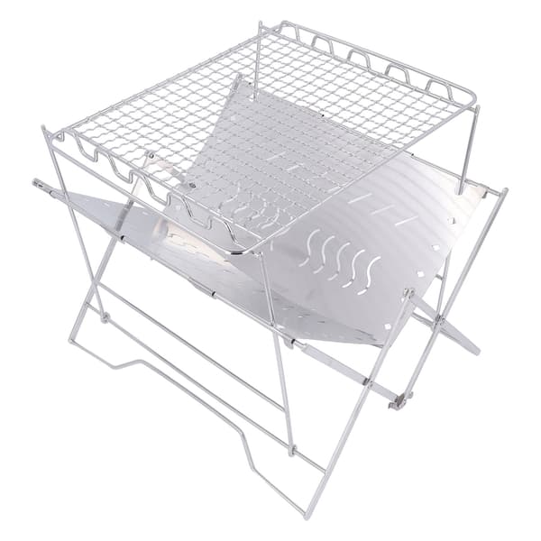 Bærbar kullgrill i rustfritt stål med stabil base for camping og piknik