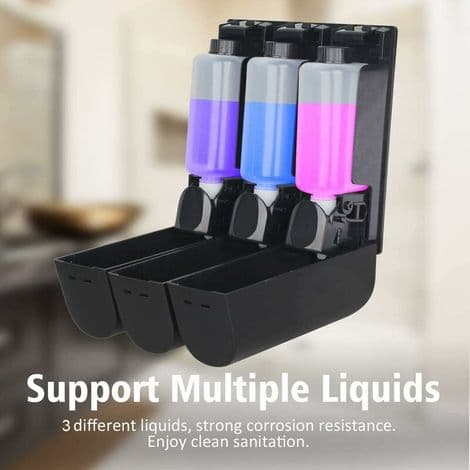 3 väggmonterade tvålpumpar för duschgel, schampo och balsam, mattsvart.