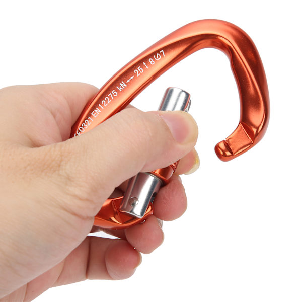 D-formet låsekrog til bjergbestigning, aluminiumslegering, magnesium, sikker, 25KN, orange.