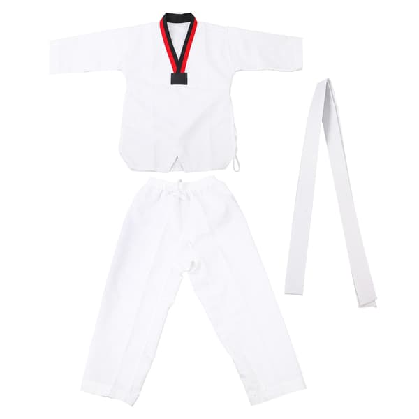 Taekwondo Uniform med Bælte, Stribet Model, Polyester Bomuld, til Begyndere, Træning L
