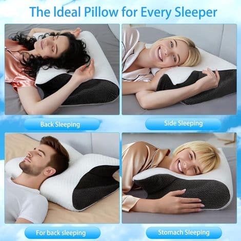 Ergonomisk nackkudde, 2-i-1 Memory Foam Nackkudde, Kudde för sido- och ryggsovande, 60x40x12/14cm, Svart