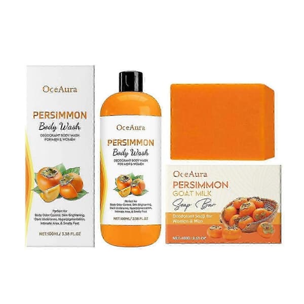 Kaki Body Wash + Kaki Sæbebar Sæt til Kropslugtkontrol, Rensende Deodoriserende Kropssæbe