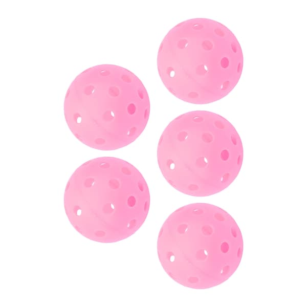 5 lysande pickleballbollar, 40 hål, 74 mm PE, för utomhusplan, rosa