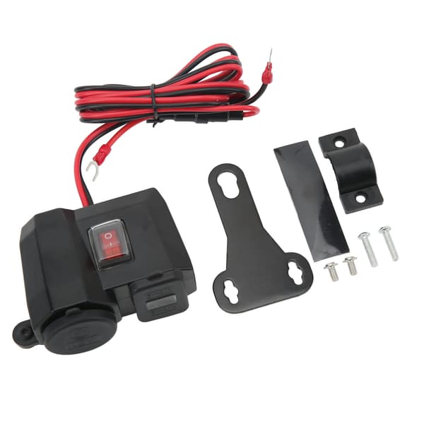 Dobbel USB Motorsykkellader 12V Vanntett med Digital Voltmeter og Sigarettuttak