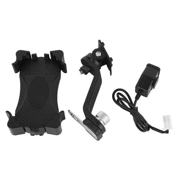 Motorcykel mobiltelefonholder med ladekabel, universel navigation, sort