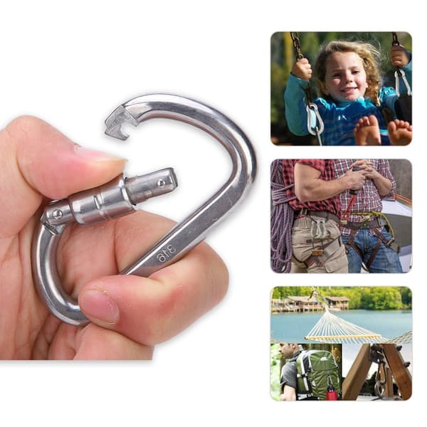 D-ring karabinhage i rustfrit stål til klatring, vandring, traversering, hurtig ophængning Φ8×80