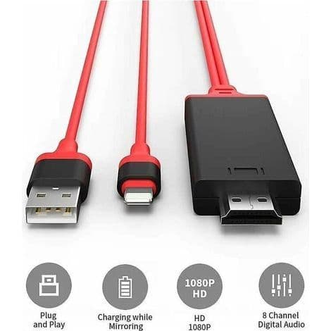 [Apple MFi-sertifioitu] Lightning–HDMI-kaapelisovitin, punainen
