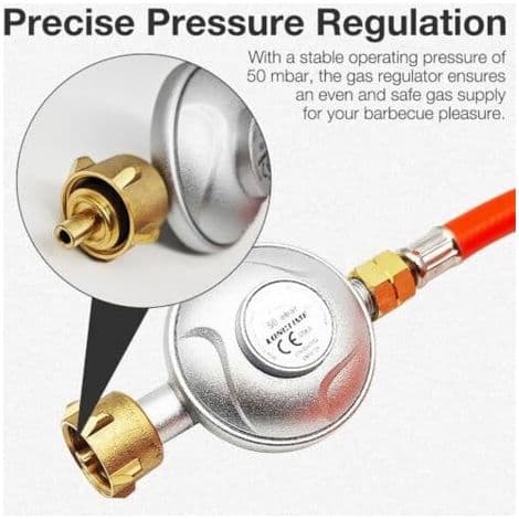 50mbar propanregulator med 1,5m slange, lavtrykksreduksjon, propangassregulatorsett for griller og camping