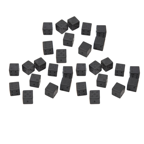 30 rene sorte retvinklede terninger af plastik til brætspil og fester
