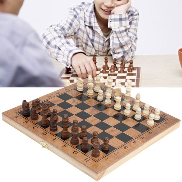 3-i-1 hopfällbart schackset i trä med dam och backgammon, bärbart och pedagogiskt