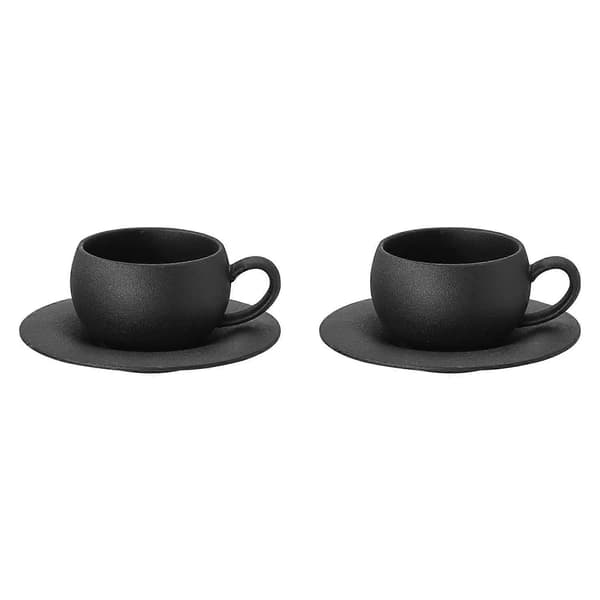 2X 280 ml keramisk kaffemugg, stenbränd kopp med fat, perfekt för frukostmjölk och kaffe, äggformad design A