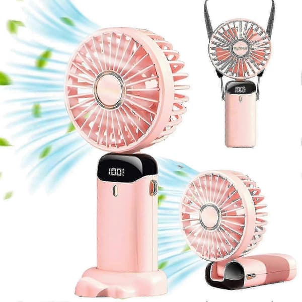 Kompakt, foldbar og USB-genopladelig lommeventilator, leveres med en duftende snor (rose).