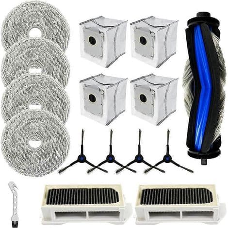 Lisävarustesarja ECOVACS Deebot Mini -robotti-imureille: pääsivuharja, HEPA-suodatin, puhdistusliina, pölypussit, varaosat.