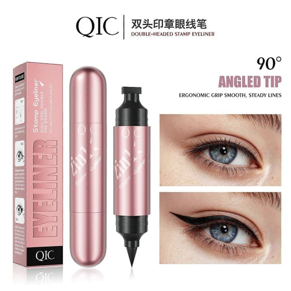Hurtig påføring Smudge-Proof Dual End Stamp Eyeliner, Langtidsholdbar Vandtæt Sort Flydende Eyeliner