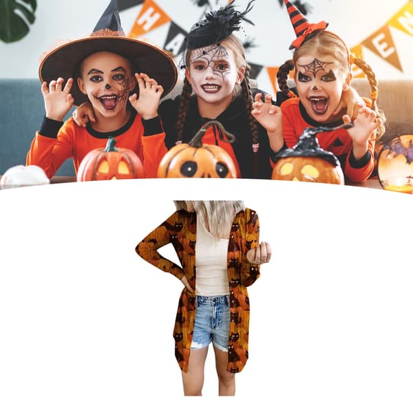 Dame åpen front stoff Halloween langermet uformell høst oransje kåpe M