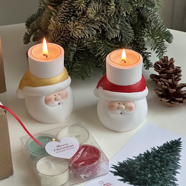 5 stk. julefest julestake julenisse gips lysestake duftlys