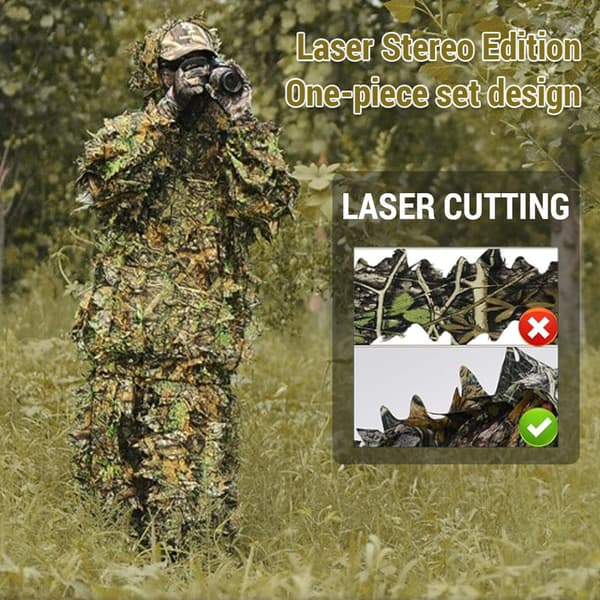 3D kamouflage Ghillie-dräkt för herr jakt, laserskuren stereoversion, polyestermaterial