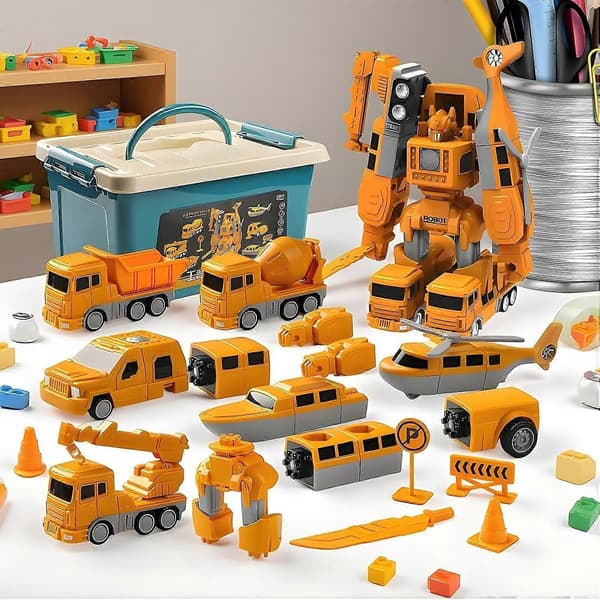 Fantastiske transformerende billegetøj, pædagogiske robotbyggeklodser | Magnetisk transformerende entreprenørkøretøjssamlelegetøj (35-dele sæt)