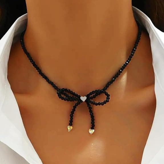 Svart sløyfekjede Rhinestone Choker Halskjeder for kvinner
