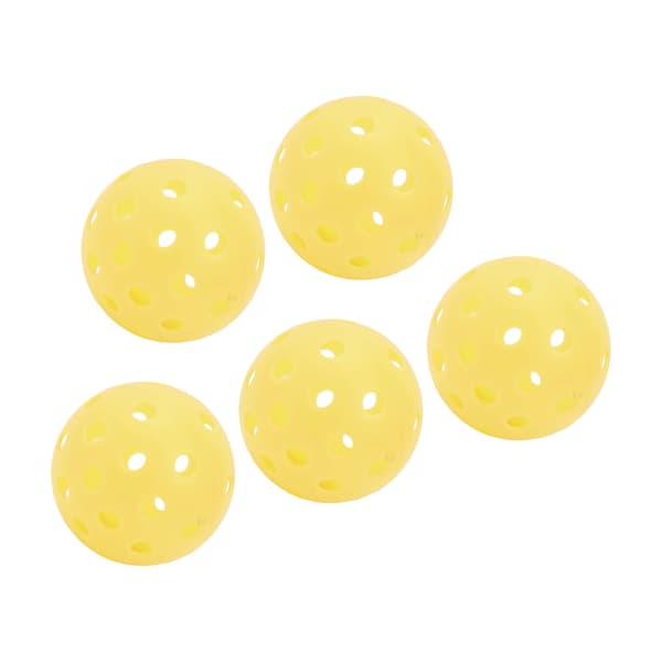 5 stk. selvlysende pickleballbolde 40 huller 74 mm PE til udendørs bane gul