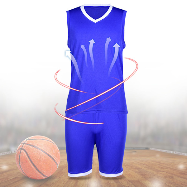 Basketballuniform for gutter og barn, V-hals, ermeløs, atletisk, blå
