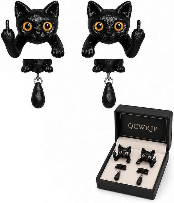 Svart katt langfinger øredobb morsom gotisk stud for Halloween kvinner gave