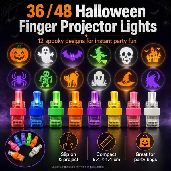 Halloween Fingerprojektorlamper – Miniprojektor, 36/48 stk. selvlysende i mørket (36PCS- A)
