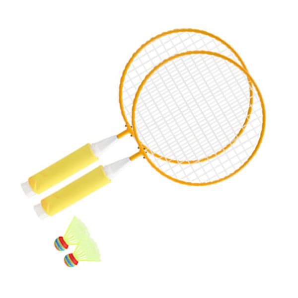 Børne-badmintonketsjersæt i net, stort, blødt, skridsikkert, med 2 gule bolde