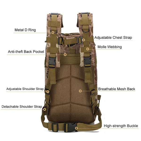 Taktisk Molle Assault Pack Ryggsäck för Camping, Vandring, Jakt, Utomhus Backpacking
