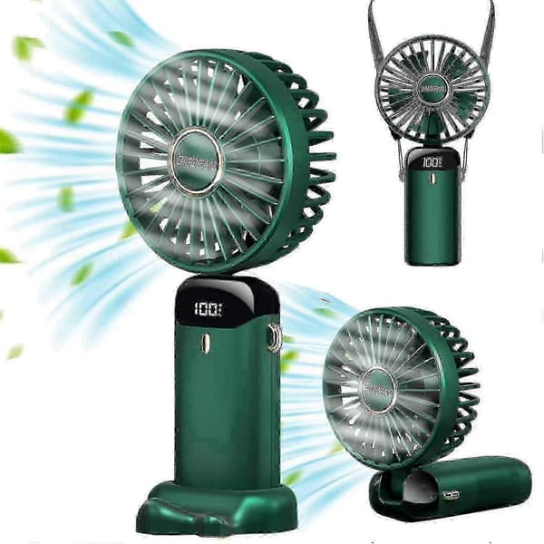 Kompakt, foldbar og USB-genopladelig lommeventilator, leveres med en duftende snor (grøn).