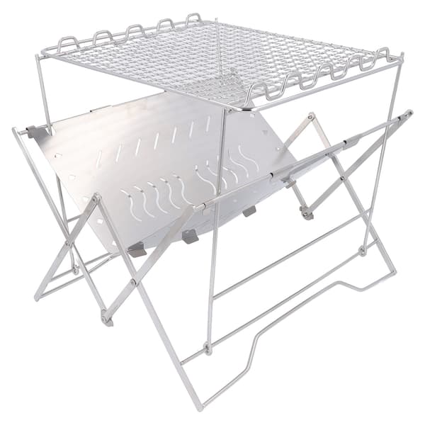 Bærbar kullgrill i rustfritt stål med stabil base for camping og piknik
