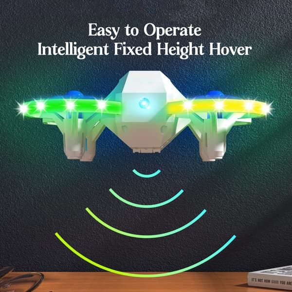 Minidrone for barn med LED-lys, fjernkontroll og 3 batterier - Hvit