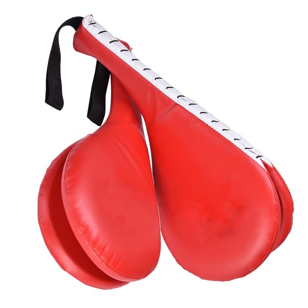 Dobbelt sparkemål til Taekwondo, Karate, Kickboxing, Boksetræning med håndledsrem, PU+EVA, 37,5x19cm, Rød