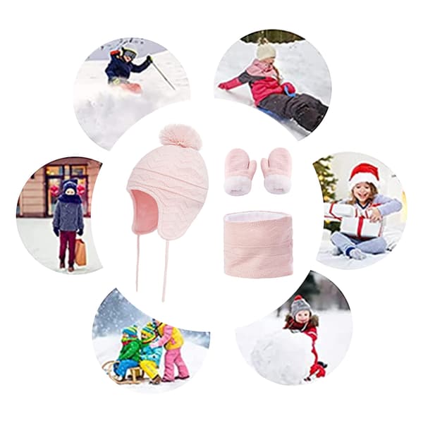 3-delt sæt med hue, tørklæde og handsker til børns vinter, blødt og varmt fleecetæppe til børn 1-3 år