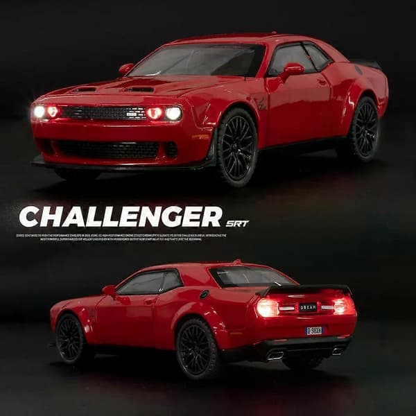 1:32 Challenger Hellcat STR Red-Eye Lekebil, Støpt Modellbil, Trekk-tilbake Modellbil med Lyd- og Lyseffekter