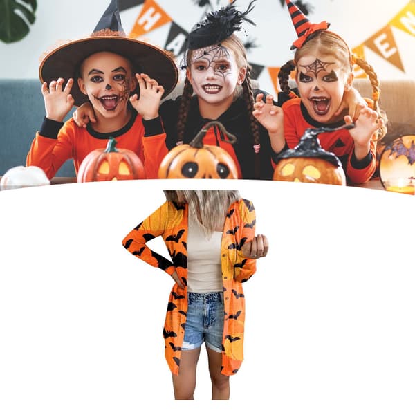 Lätt långärmad öppen frontkappa för kvinnor för Halloween höst casual gul M