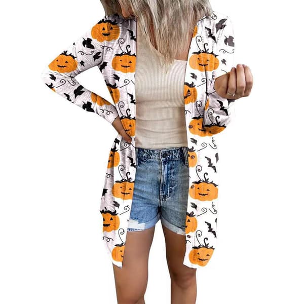 Lett langermet åpen kappe for kvinner til Halloween, høst, uformell, hvit M