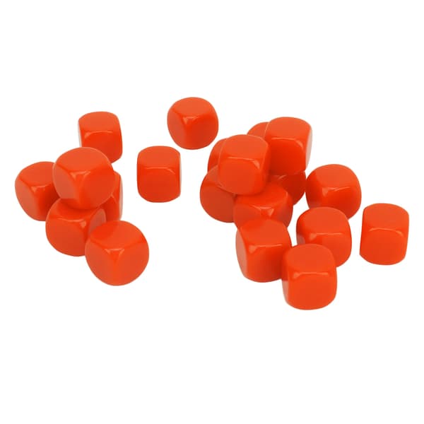 20 plastikterninger 16 mm afrundede hjørner i hvid til leg og undervisning - orange