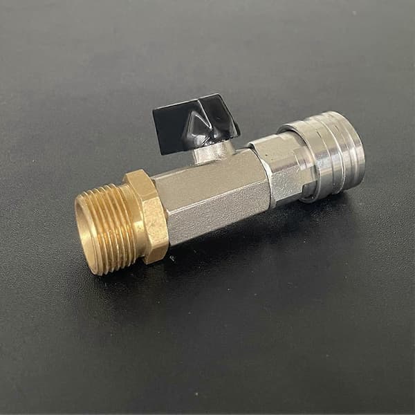 Rask 1/4 og M22 14 mm koblinger for høytrykksrenseslanger, med kuleventil.