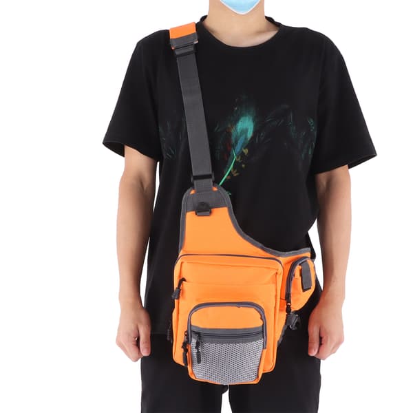 Multifunktionel polyester crossbody-taske til fiskegrej med justerbare stropper (orange)