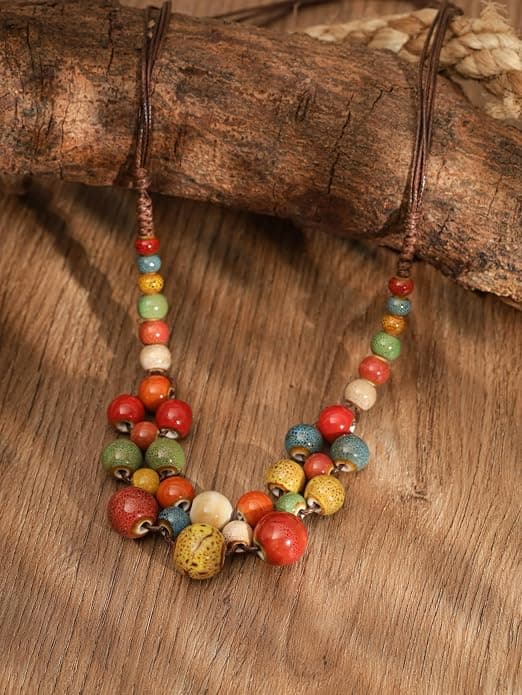 Hippie Boho Farverige Keramiske Runde Perler Halskæde, Boheme Mode Statement Smykker Gave til Kvinder